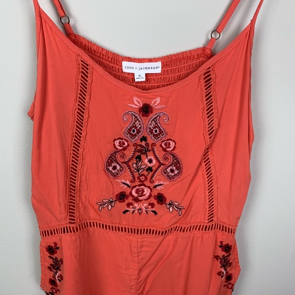 Coco + Jaimeson Floral Coral Embroidered Romper - Picture 5 of 13